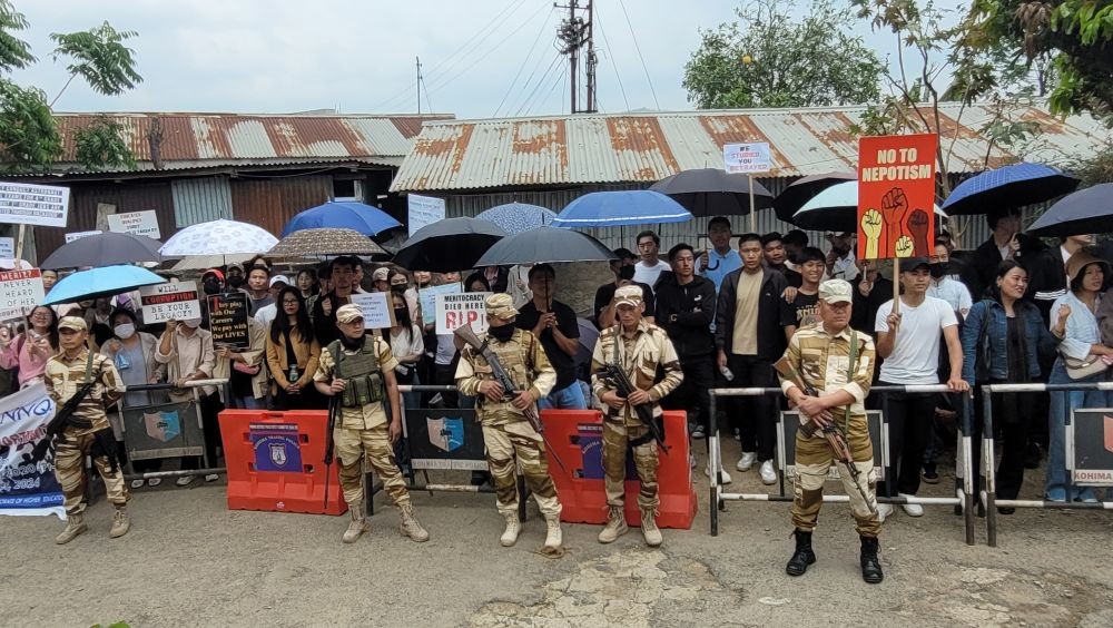 The Combined Technical Association of Nagaland (CTAN) and Nagaland NET Qualified Forum (NNQF) gathered outside the Directorate of Higher Education in Kohima, pressing for fair employment policies. (Morung File Photo)